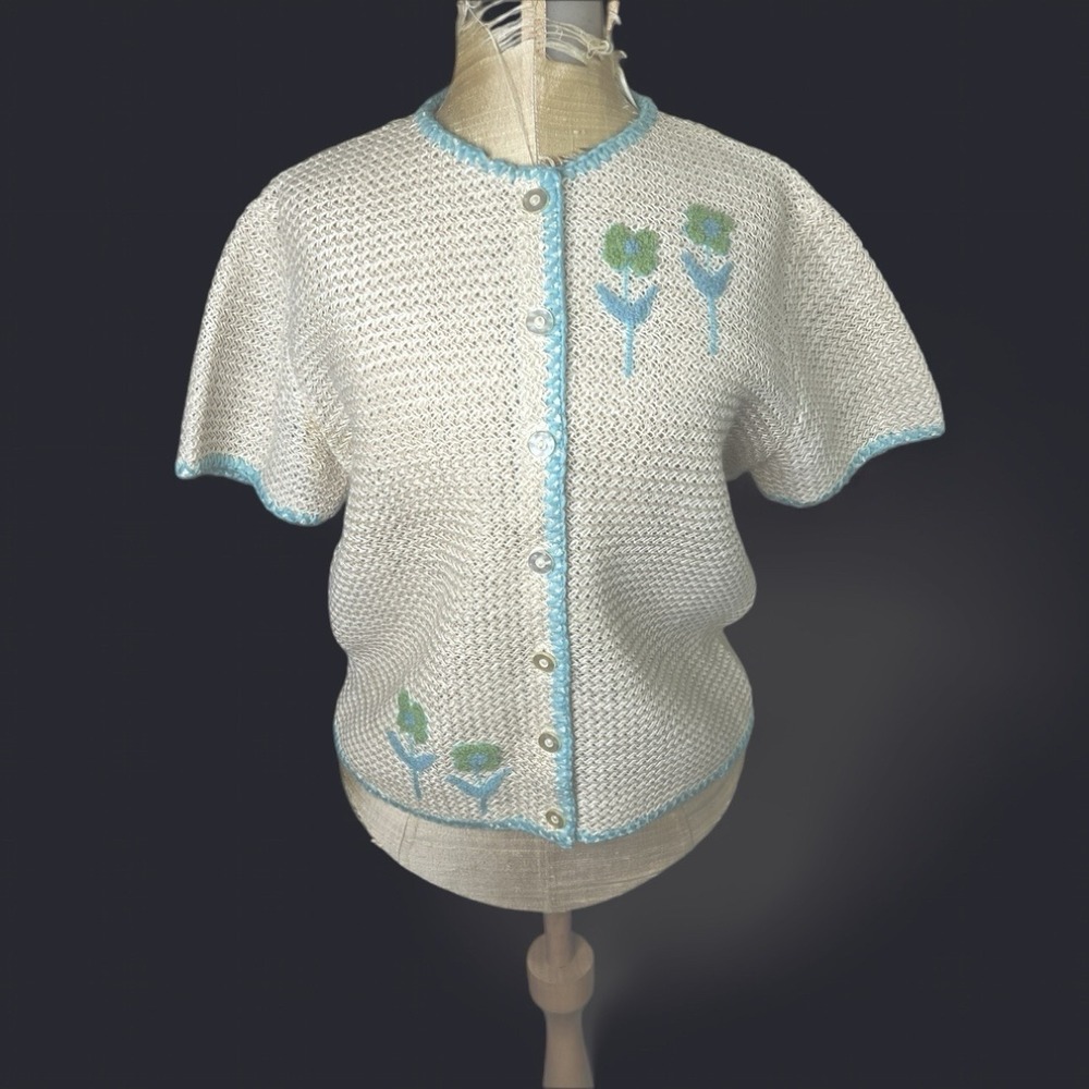 VTG Floral Cardigan Top M Twee Cottage Coquette Dainty Feminine 70s RARE TV Prop